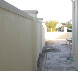 privacy wall enclosing a residential courtyard